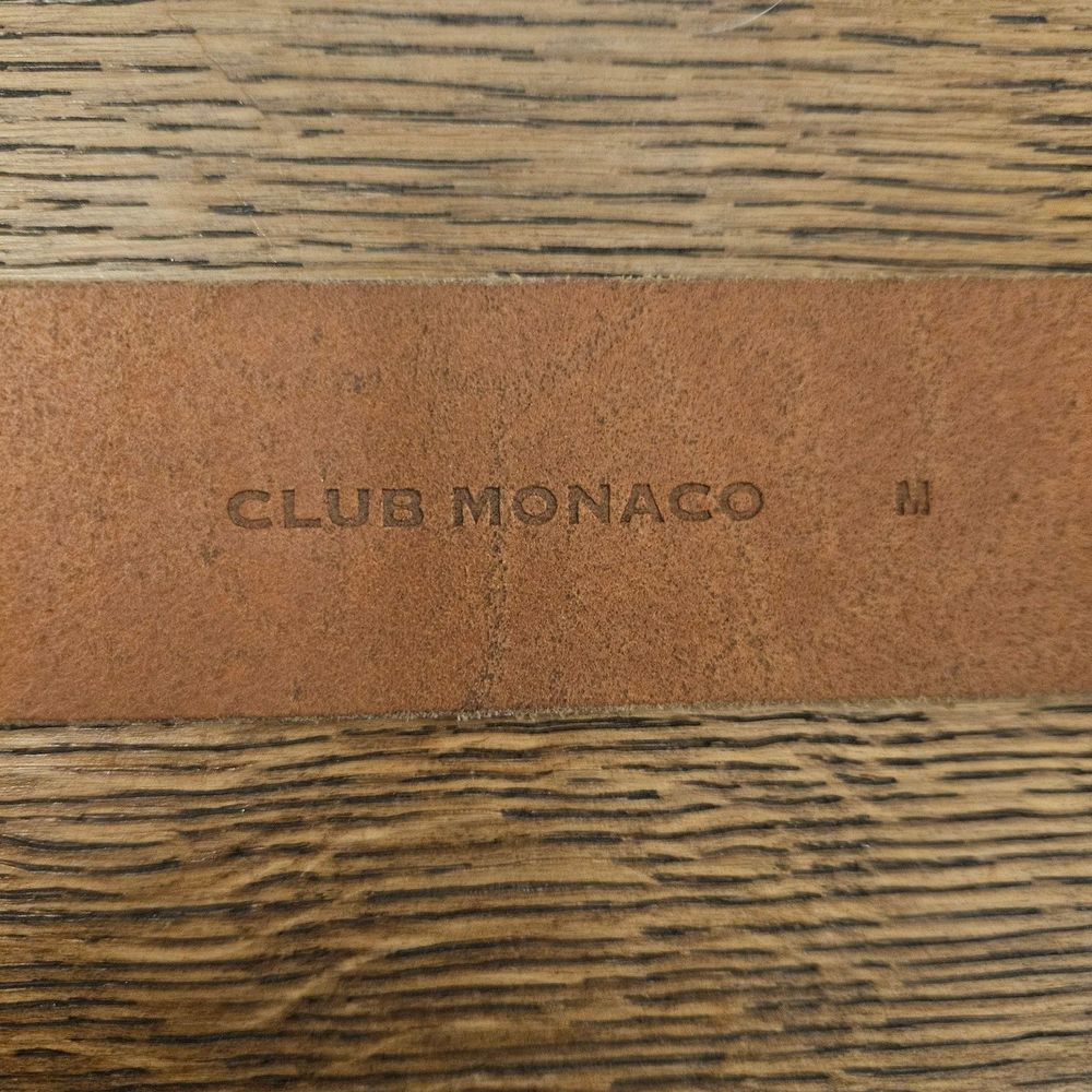 Club Monaco Men's Wide Brown Leather Belt Medium 32-34" - Picture 2 of 7